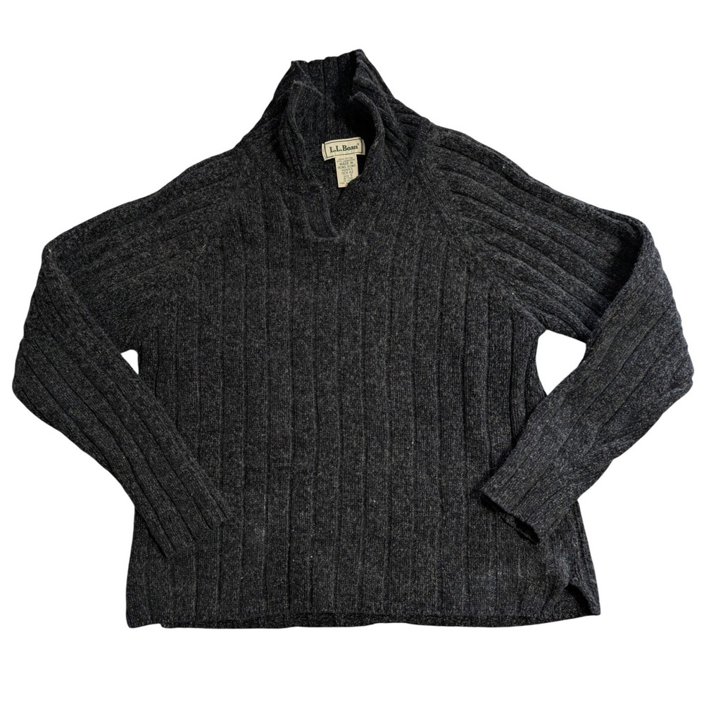 Vintage LL Bean Womens Wool Blend Rib Knit Mock Neck Sweater Gray Size S